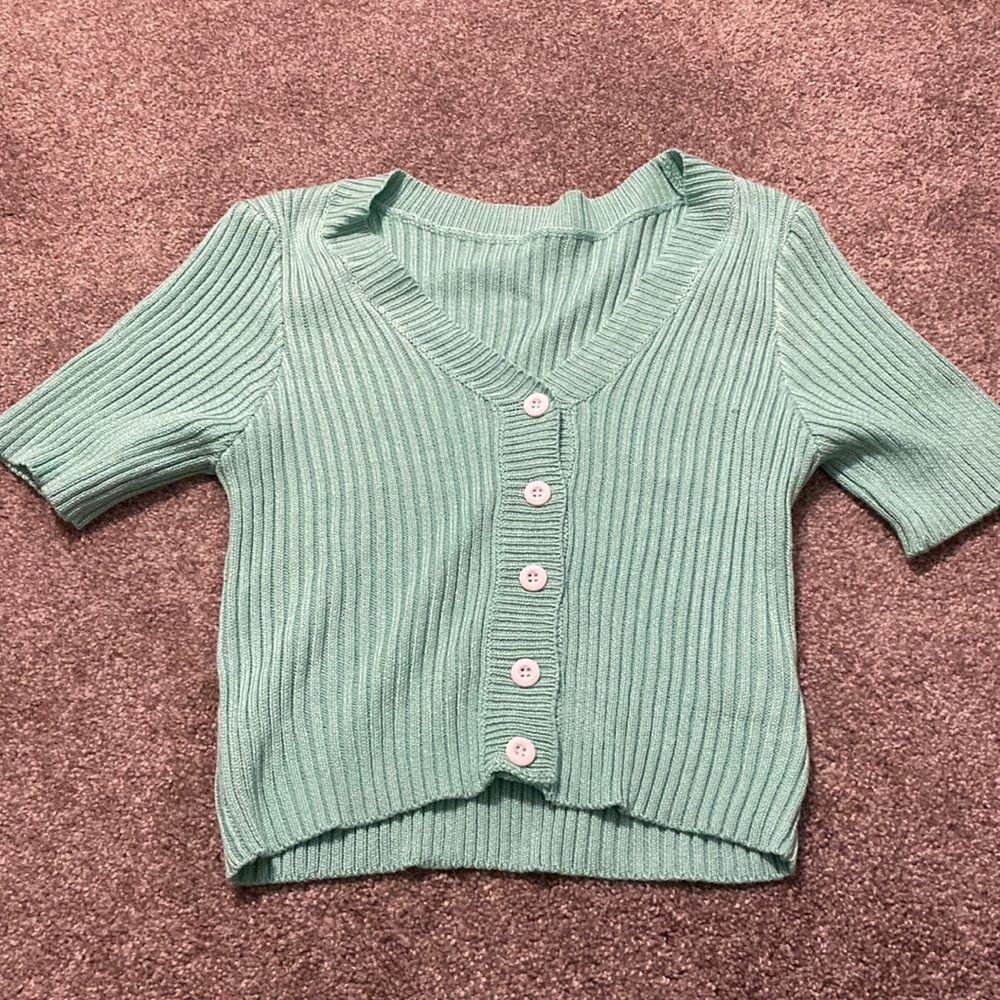 teal button up